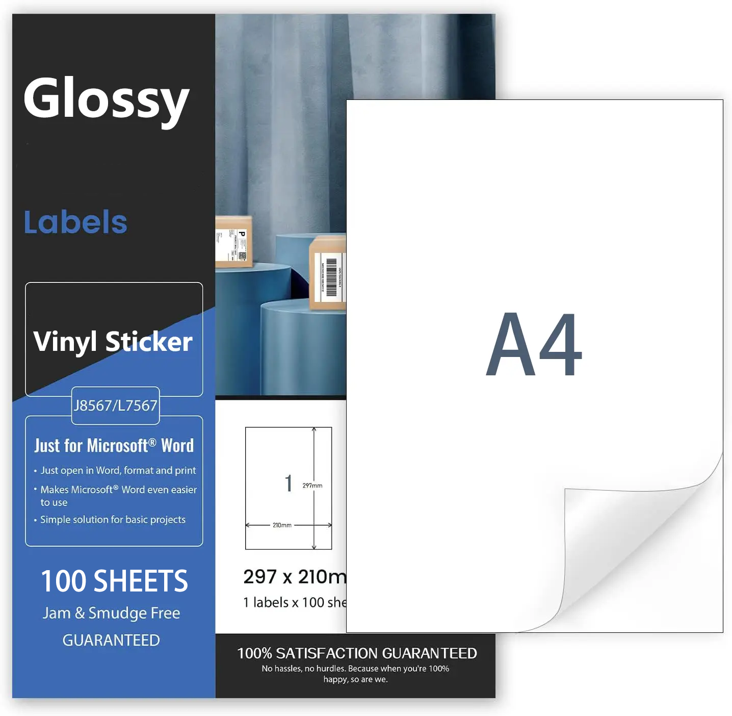 PP Synthetic Printable Vinyl Sticker Paper for Inkjet Printer - Glossy White - 100 Self-Adhesive Sheets - Waterproof Decal Paper - Standard Letter Size 8.5"x11"